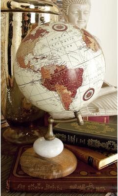 ARCILLA ELEMENTAL Cream Wood Contemporary Globe 14 x 8 x 8