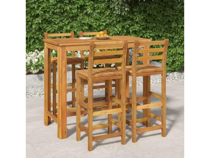 Bois d'acacia massif design contemporain intérieur extérieur brun 120 cm Ensemble bar jardin 5 pieces bois acacia massif table exterieur 4 tabourets avec dossier repose-pieds pour patio terrasse