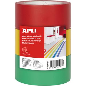 APLI Bodenmarkierungsband 18608, 3 Stück, rot, gelb, grün, 40mm x 33m