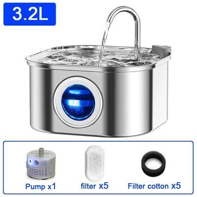 Inspire Select 108oz Stainless Steel Cat Water Fountain Automatic Pet Water Dispenser With Triple Filtration set A