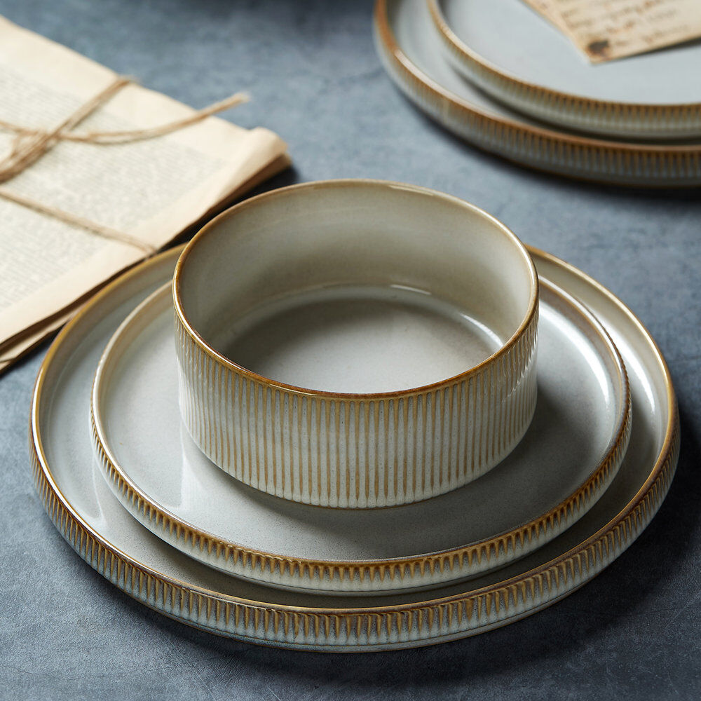 Brambly Cottage Stoneware Dinnerware Set 12 Piece - Service for 4 Cappuccino White 12