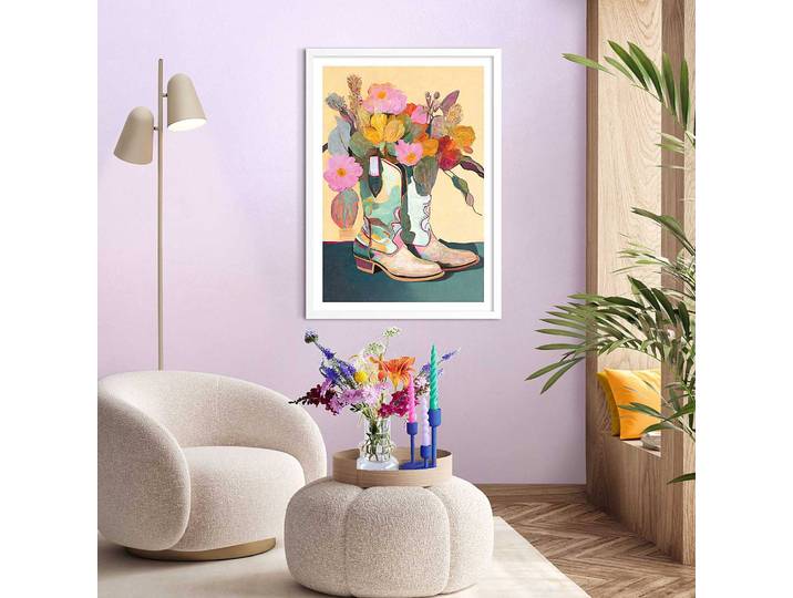 Gerahmtes Bild Flower Boots Gerahmtes Holzbild, beschichtet Multicolor/Multicolor 50 x 70 x 2cm