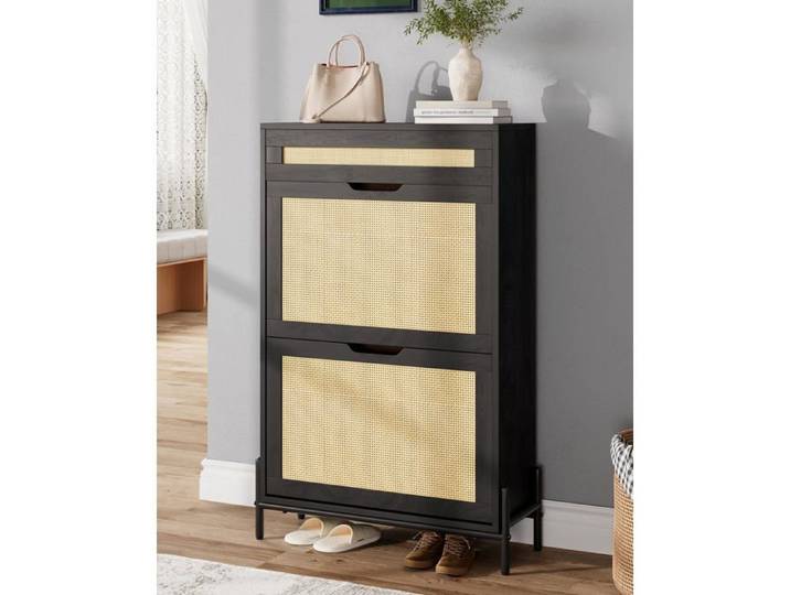 Armoire à chaussures compacte - LUNSY - 2 tiroirs rabattables - Tiroir supérieur avec séparateurs réglables