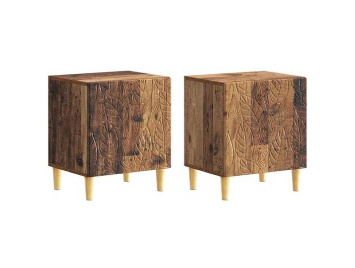 fsahslih Nachttisch 2er Set Altholz 43x34,5x50 cm Beistelltisch Praktisches 2er Set Nachttische fürs Schlafzimmer mit Türen, Holzwerkstoff in Altholz-Optik und stabilen Eukalyptusbeinen.