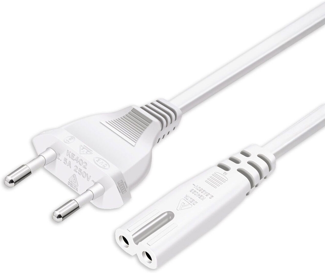 Isoled Standard Eu-Powercord Stecker, 2x0,75mm², Weiß, 1m