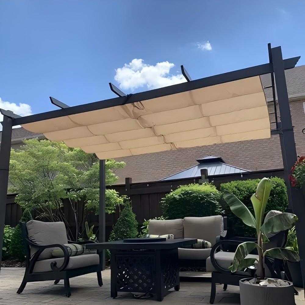 PURPLE LEAF Aluminium Pergola 3 x 3 m Wasserdicht Stabil Winterfest, Garten Pavillon mit Sonnenschutz uberdachung, UV-Schutz, Beige