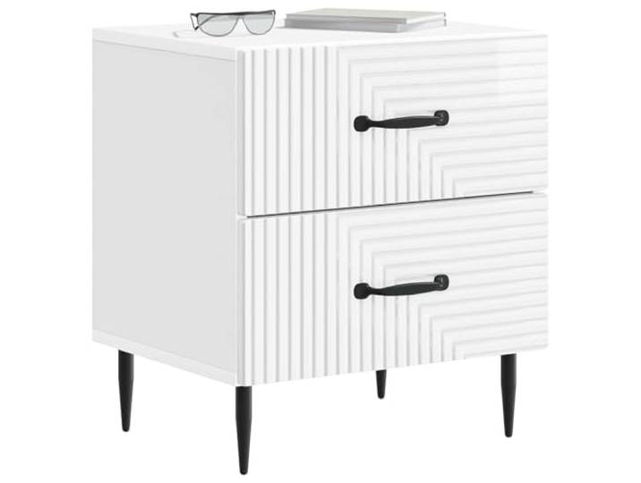 KTHLBRH Nachtschrank 2 Stück weiß glänzend 43 x 34,5 x 47,5 cm Holztechnik, 4 Schubladen, Metallbeine, Vintage-Stil, Schlafzimmer