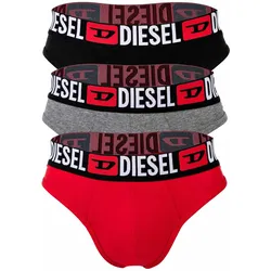 DIESEL Herren Tangas, 3er Pack - RICK-D-CORE, Tanga-Slip, Cotton Stretch, Logo Schwarz/Grau/Rot / S
