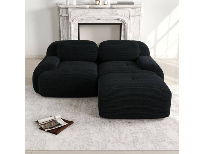 Luscriate - Canapé d'angle modulaire 208 cm - Canapé d'angle en L pour 3 personnes avec accoudoirs - Nuages doux - Noir