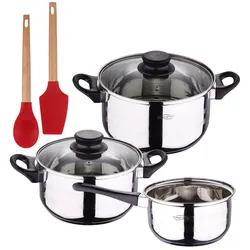 BERGNER - 5-teiliges Kochgeschirr-Set 16/18/20cm aus Edelstahl, induktionsgeeignet, mit EXCALIBUR 2-teiligem Küchenhelfer-Set