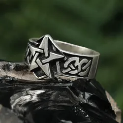 Drachensilber Pentagramm Ring Schmuck Bandring Silbering Damen Herren 925 Silber 76 - Silber