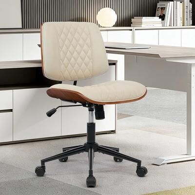 Garvee Modern Armless Home Office Chair, PU Leather Small Mid-Back Desk Chair