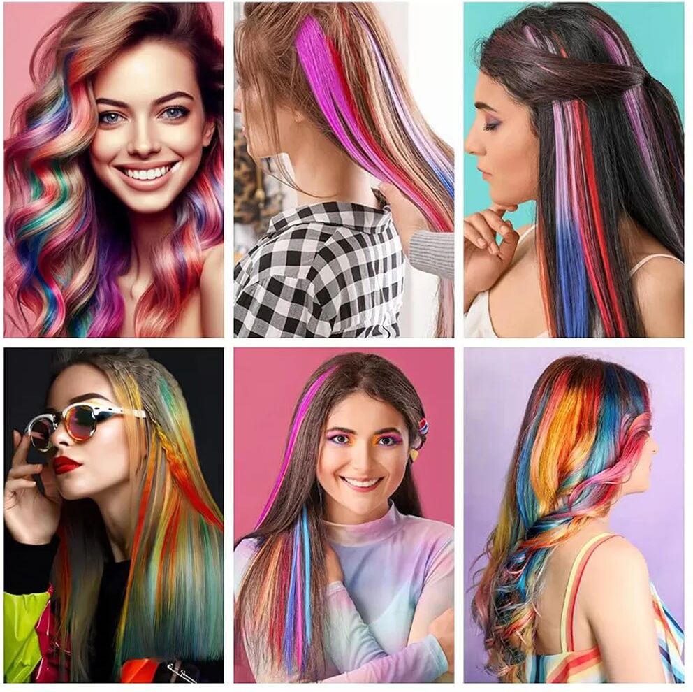 INF 10Pcs Extensions de Cheveux à Clipser Bleu