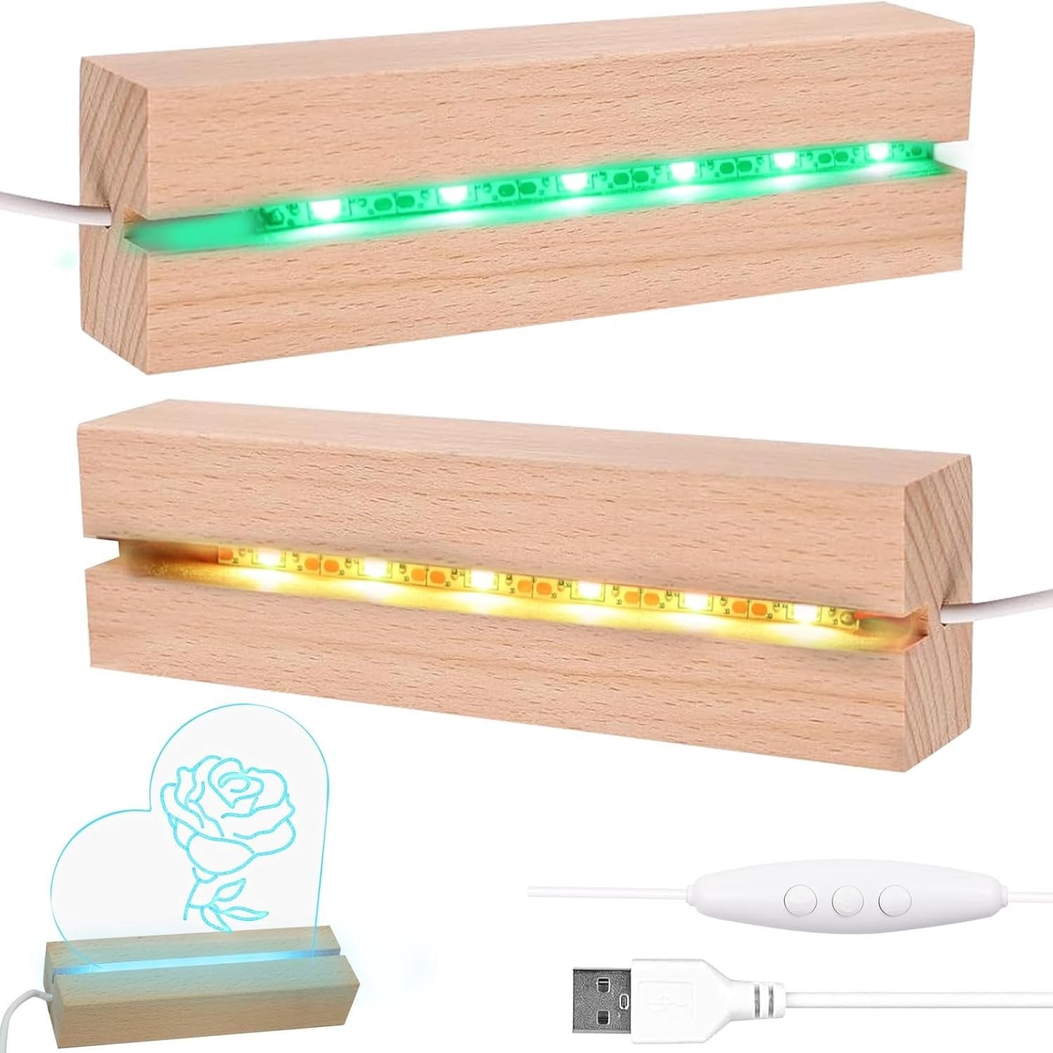 Verlichte Displaybasis van Acryl en Hout met LED-accent en USB-aansluiting, Rechthoekig
