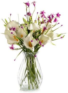 Enova Home Mixed Real Touch Lily Flower Arrangement with Filler in Clear Glass Vase for Home Office Wedding Decoration