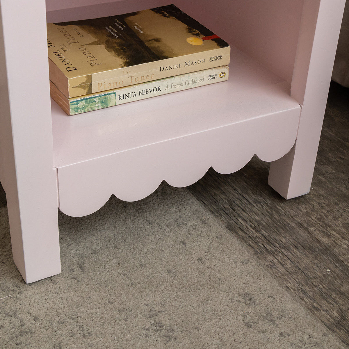 Pair of One Drawer Scalloped Bedside Tables - Staunton Pink Range Wood, Metal