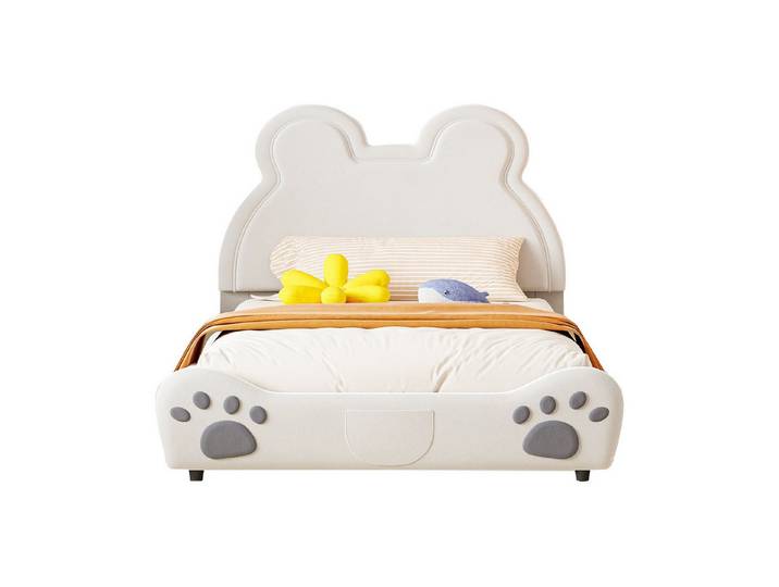 Flieks Polsterbett, Bärenform Kinderbett Doppelbett 140x200cm hautfreundlicher Samt-Stoff