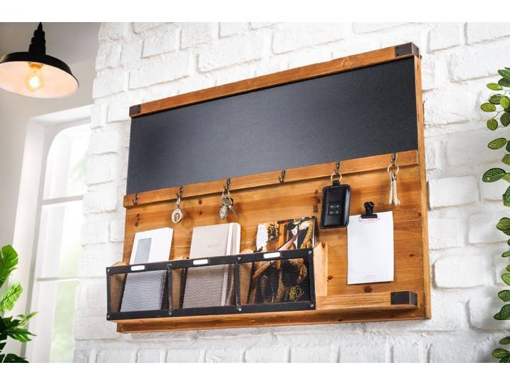 riess-ambiente Wandboard HERITAGE 80cm natur, 1-tlg., Flur · Holz · Schlüsselbrett · 6 Haken · Kreidetafel