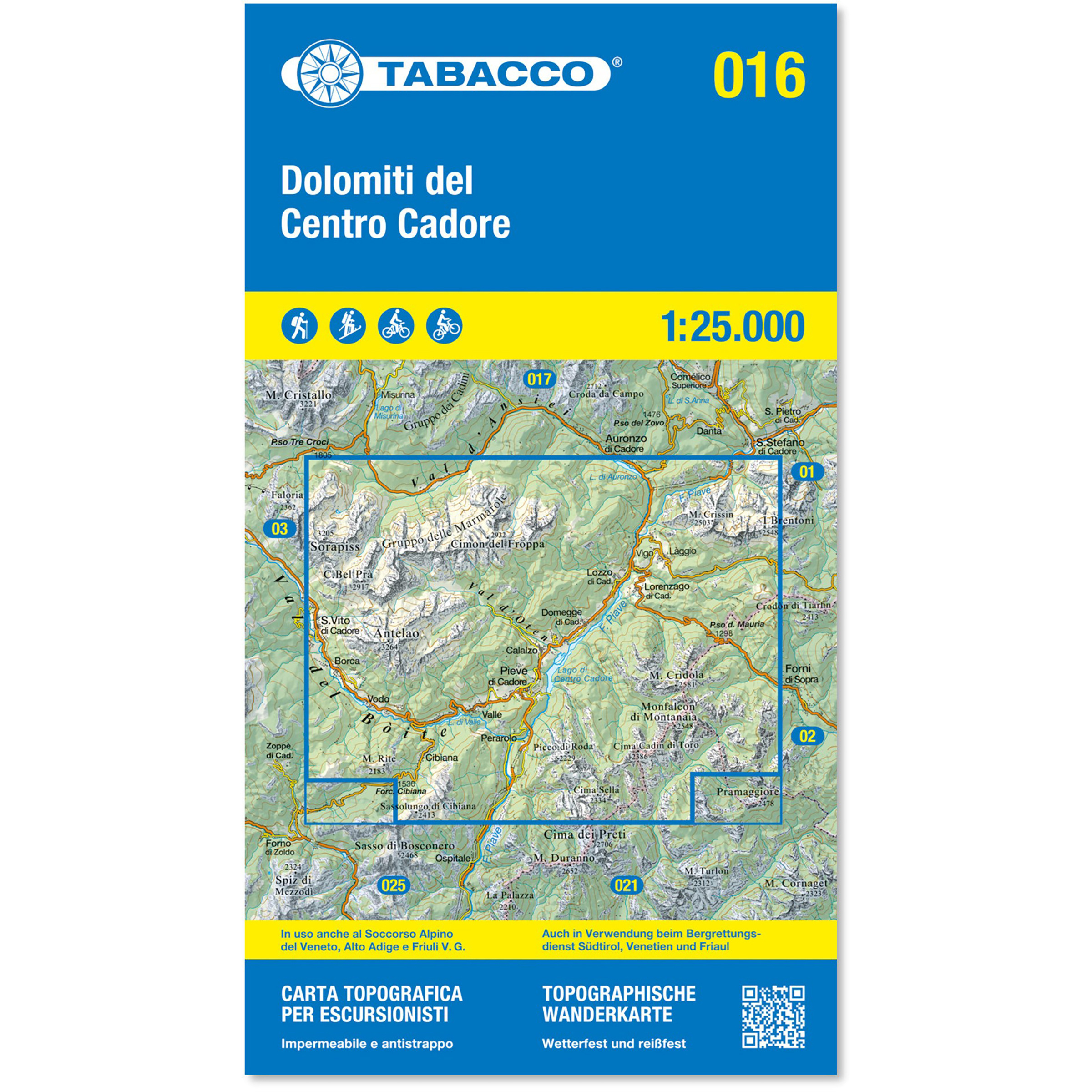 Tabacco Dolomiti del Centro Cadore 016 Wanderkarte Topografische Karten Aufl. 2023