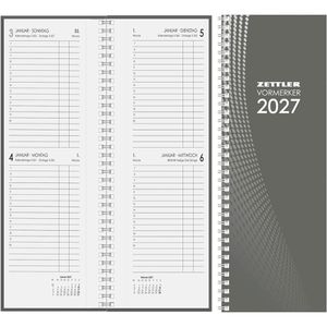 Zettler Vormerkbuch 800-0000, graues Hardcover, mit Spiralbindung, 11 x 30 cm, 2 Tage = 1 Seite, Jahr 2027