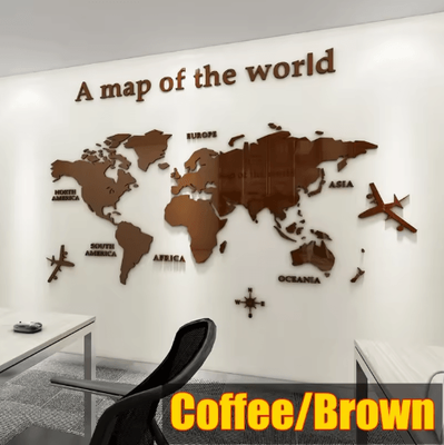 Inspire Picks 3D Acrylic World Map Wall Sticker Modern Crystal Wall Decor For Home & Office coffee m 120cmx60cm