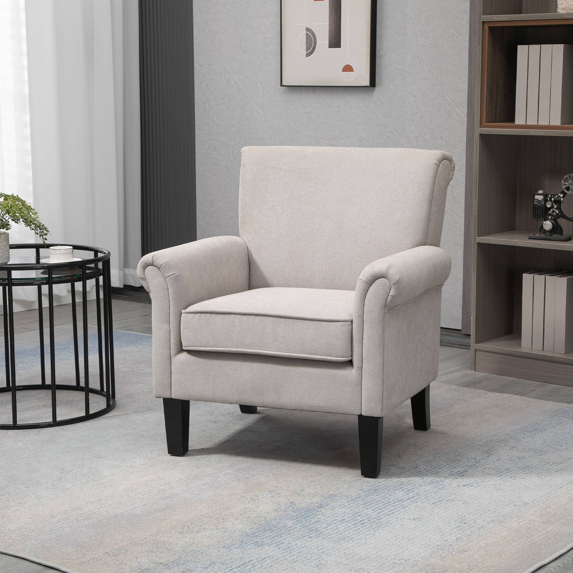Homcom Poltroncina da Salotto in Tessuto con Gambe di Legno, Stile Nordico, Braccioli, Cuscino con Fodera Rimovibile, Grigio Aosom