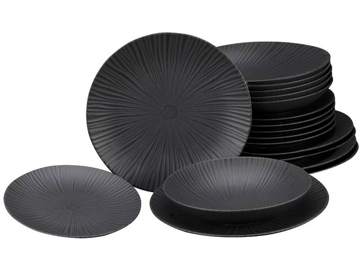 Teller-Set CREATABLE Vesuvio, Teller Set 18-tlg. , schwarz, 18, Steinzeug, Geschirr-Sets, Teller-Set, Eleganz, Vulkanoptik