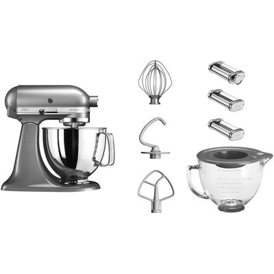 KITCHENAID Küchenmaschine "5KSM125EOB", silber (kontur silber), B:24cm H:36cm T:37cm, Küchenmaschinen, mit Gratis Glasschüssel+3 Nudelvorsätzen, Küchenmaschine