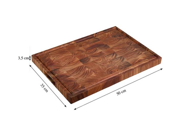 Schneidebrett KESPER mit Saftrille, aus Akazie , braun (natur), B:50cm H:3,5cm L:35cm, Massivholz, Schneidebretter, Schneidebrett, mit Griffmulden