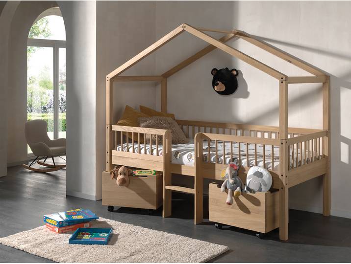 Massives Spiel-Hausbett 90 x 200cm Braun/Eiche ohne Ausstattung