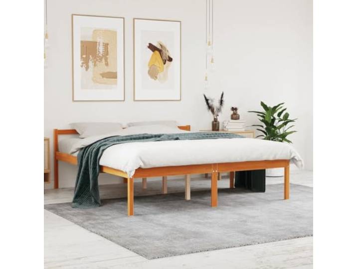 RJPLMFV Bett aus massivem Kiefernholz, 160 x 200 cm, ohne Matratze Sitzhöhe 44 cm, Lattenrost inklusive, Aufbewahrung unter dem Bett, bequemes Kopfteil