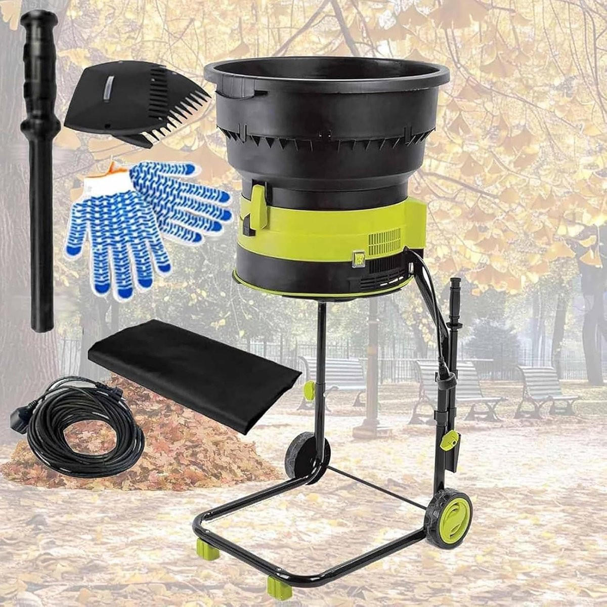 Elektrische Tuinversnipperaar Zwart met 54 cm Trechter en Instelbare Verpulveringsgrootte