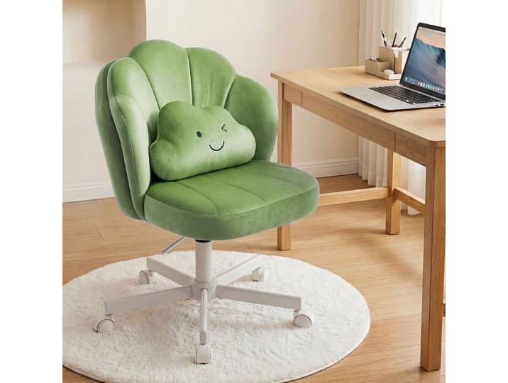 Chaise de bureau - COMHOMA - Pétale - Dossier double couche - Coussin lombaire nuage - Velours vert