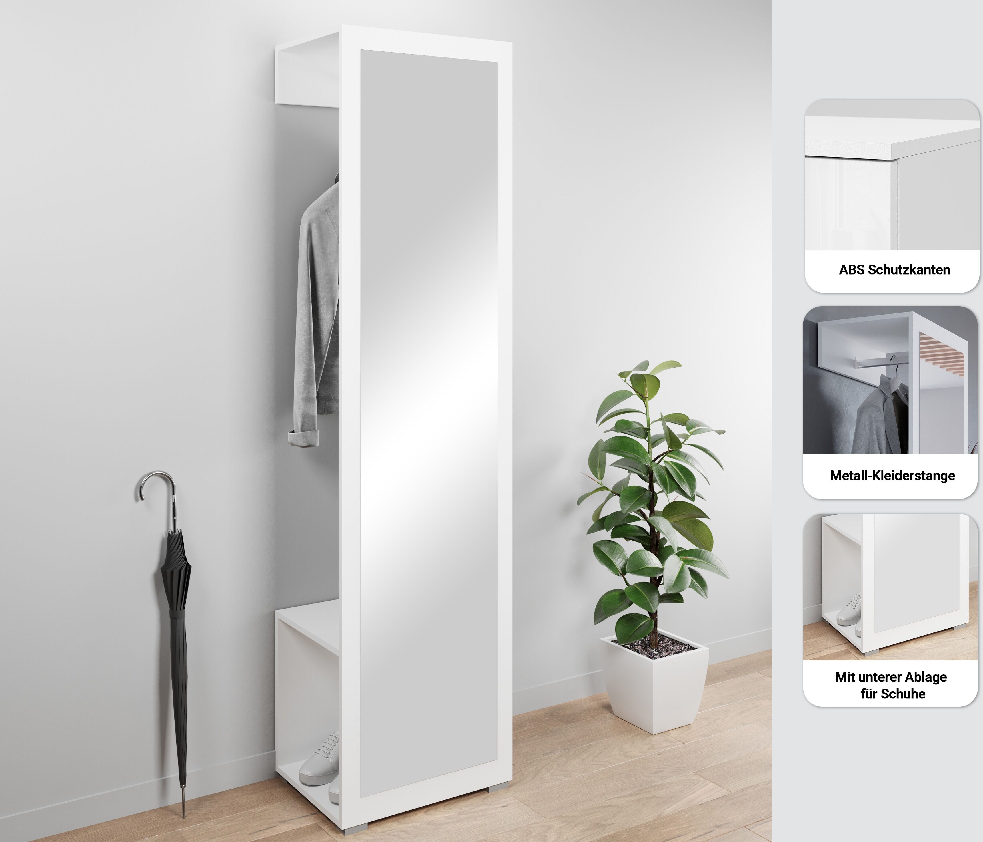 Garderobenschrank GOODPRODUCT "Paris", braun (matera anthrazit, kastatnien breslau), B:50cm H:190cm T:35cm, Schränke, Garderobenschrank, moderne Garderobenschrank 190cm, mit Kleiderstange und Frontspiegel matera anthrazit, kastatnien breslau matera anthra