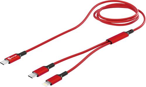Smrter USB-C Y-Kabel USB-C, Apple Lightning Stecker 120cm Rot Aluminium-Stecker, Stoff-Ummantelung, mit OTG-Funktion
