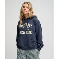 Superdry für Damen. W2012713A Marineblaues Kapuzensweatshirt mit Applikation (Crop-Schnitt) (XS), Lässig, Baumwolle