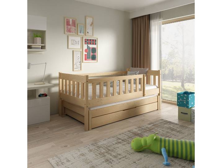 Kinderbett STELLA 80x160 cm mit Staraum, Hochbett mit Treppe, Jugendbett, Kiefer