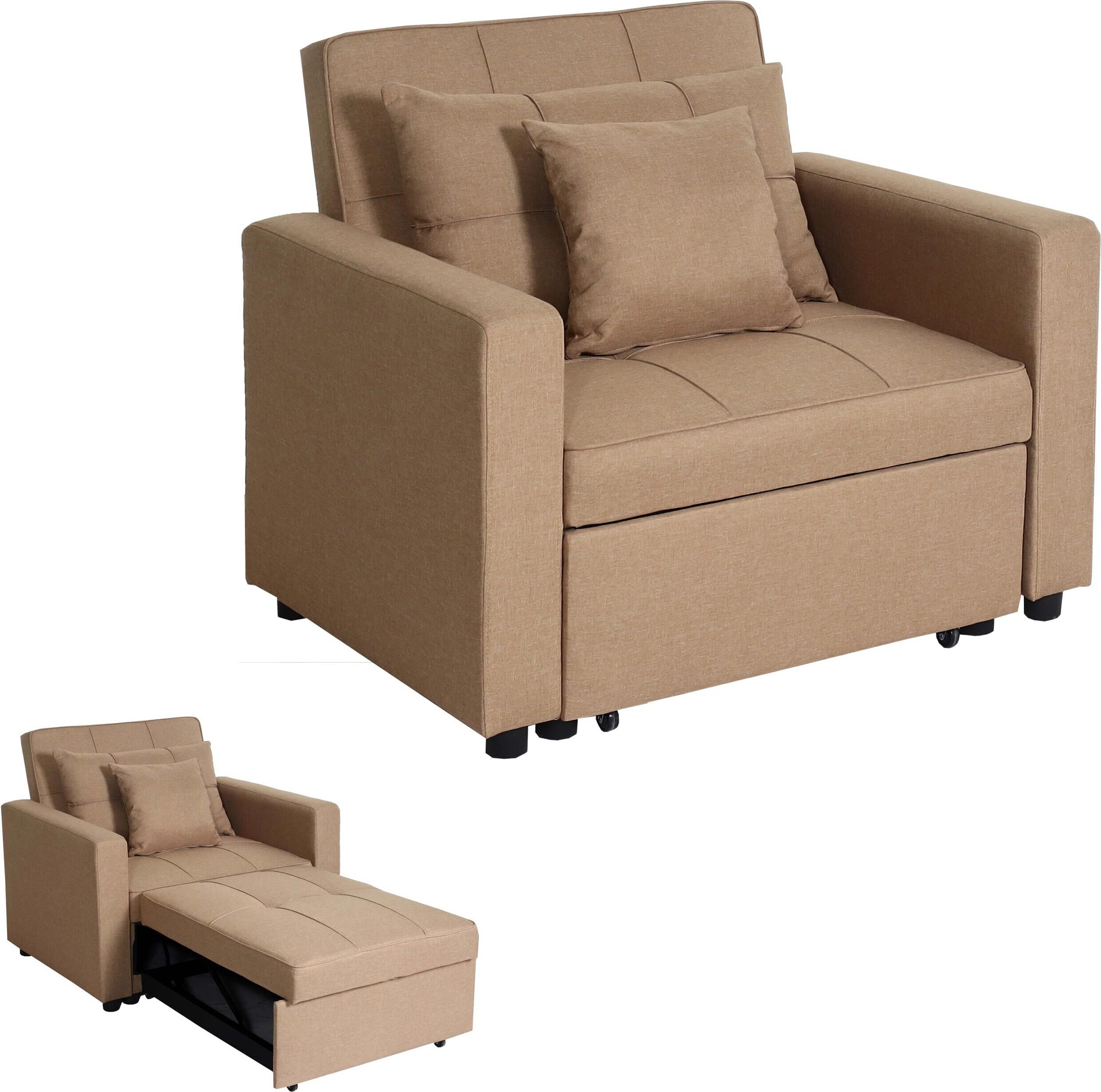 Schlafsessel MCW-L90, Klappsessel Schlafsofa Gästebett Relaxsessel, Liegefläche 197x103cm Stoff/Textil taupe