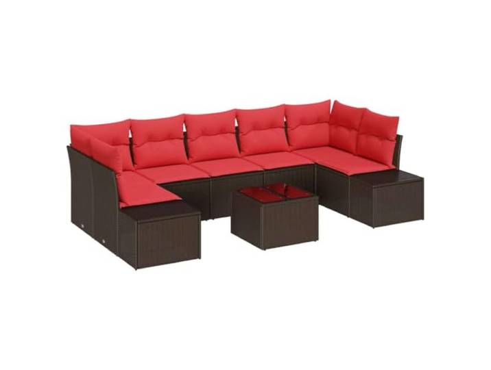 Makastle Lounge Sofa-Set 8-teilig Poly Rattan Braun mit Kissen