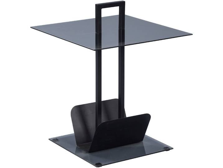 M2 Kollektion Beistelltisch Helsinki, Quadratisch Metall Sicherheitsglas Zeitungsablage 50x64x50cm