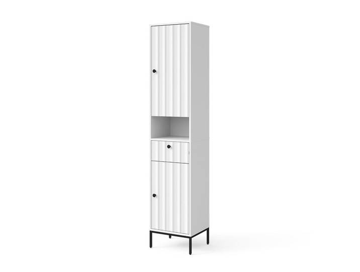 Vicco Badschrank Eliza Weiß Riffel 40 x 190 cm mit 2 Türen, Holzwerkstoff, Rechteckig, 40x190x35 cm, Badezimmer, Badezimmerschränke, Hochschränke