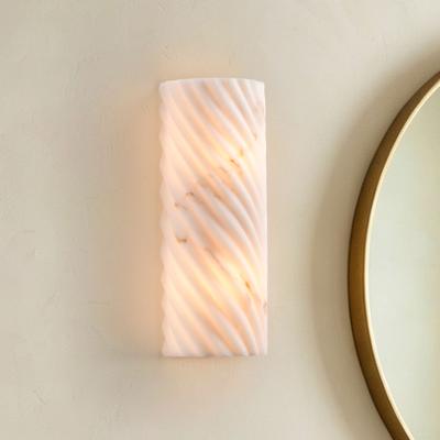 Jojospring Alba 2-Light Faux Alabaster Swirl Ribbed Shade Wall Sconce - Low-gloss Warm Brass Finish