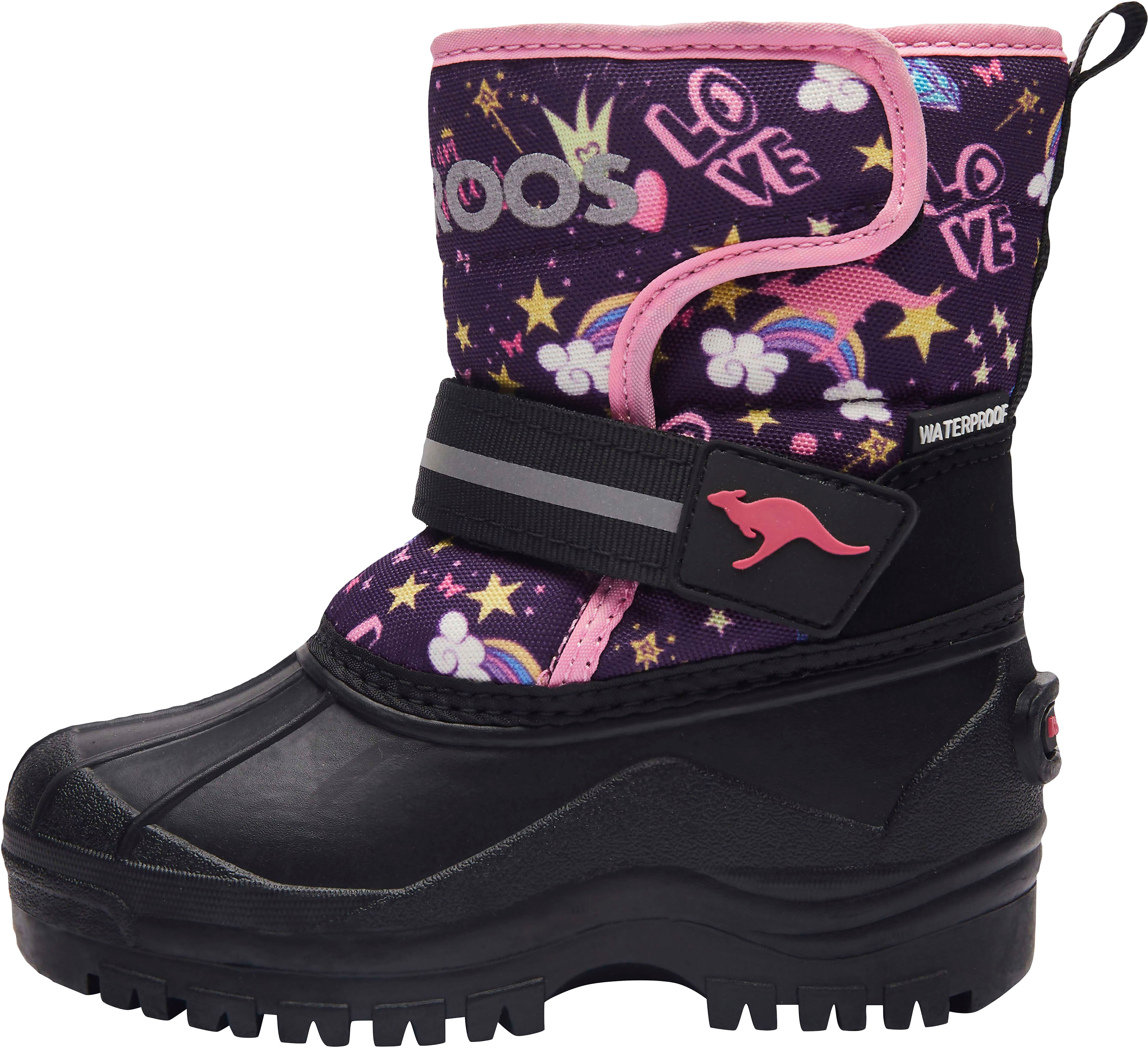 Winterstiefel KANGAROOS "K-Shell II", Mädchen, Gr. 25, blau (navy, schwarz, princes), Synthetik, Textil, Schuhe Winterstiefel, Snowboots, Winterboots, Winterschuhe, mit Klettverschluss navy, schwarz, princes 25