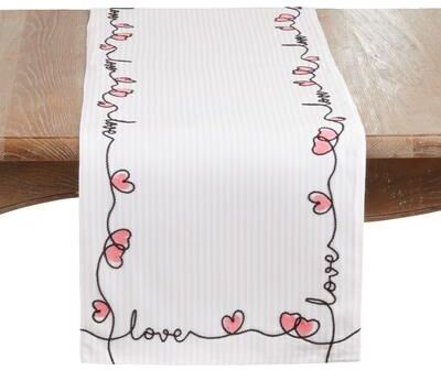 "Saro Lifestyle Romantic Heart Print Table Runner - Decorative Non-Reversible Lined Runner for Dining Table, 16""x70"""
