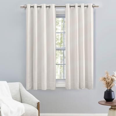 Ricardo Trading Premium Grasscloth Soft Sheen Grommet Short Curtain Panel w/ Pull Wand