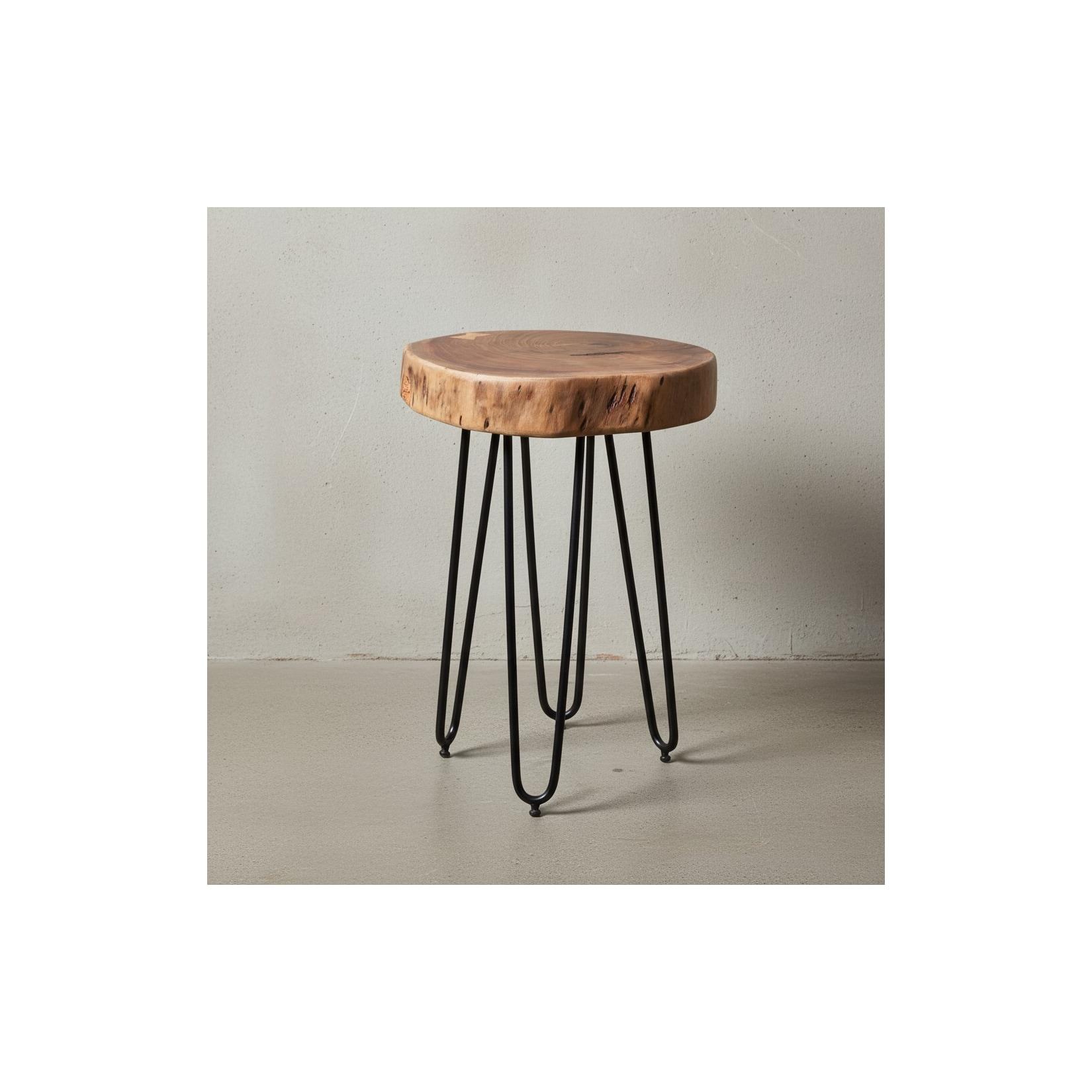 KADIMA DESIGN Beistelltisch BALU Massivholz: Metallbeine, Baumstammoptik, robust, pflegeleicht