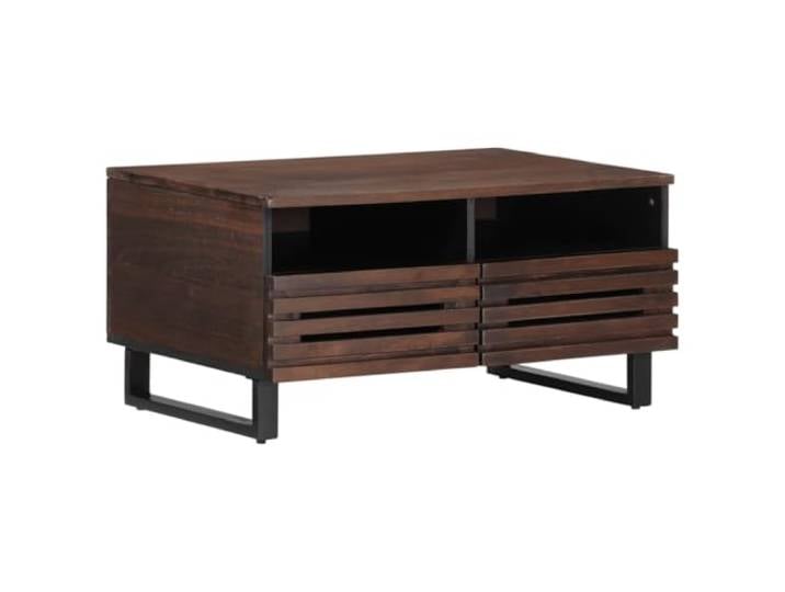 KUTYWEXFM Couchtisch Massivholz Mango Braun 80x55x40 cm mit 3 Schubladen Stilvoller Beistelltisch aus massivem Mangoholz und Stahl mit praktischen Staufächern für Ihr Wohnzimmer.