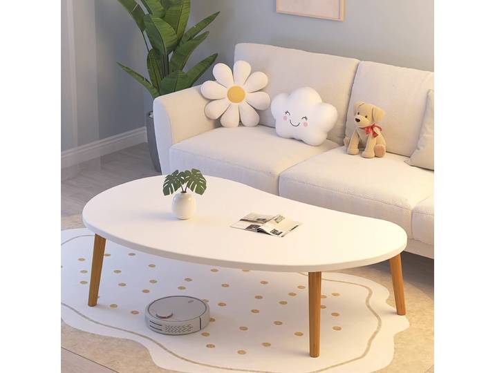 Formwell 70x40 cm plateau Table basse ovale en forme de manguier Table à thé Table d'appoint Table de canapé Table d'appoint pour salon assemblage facile