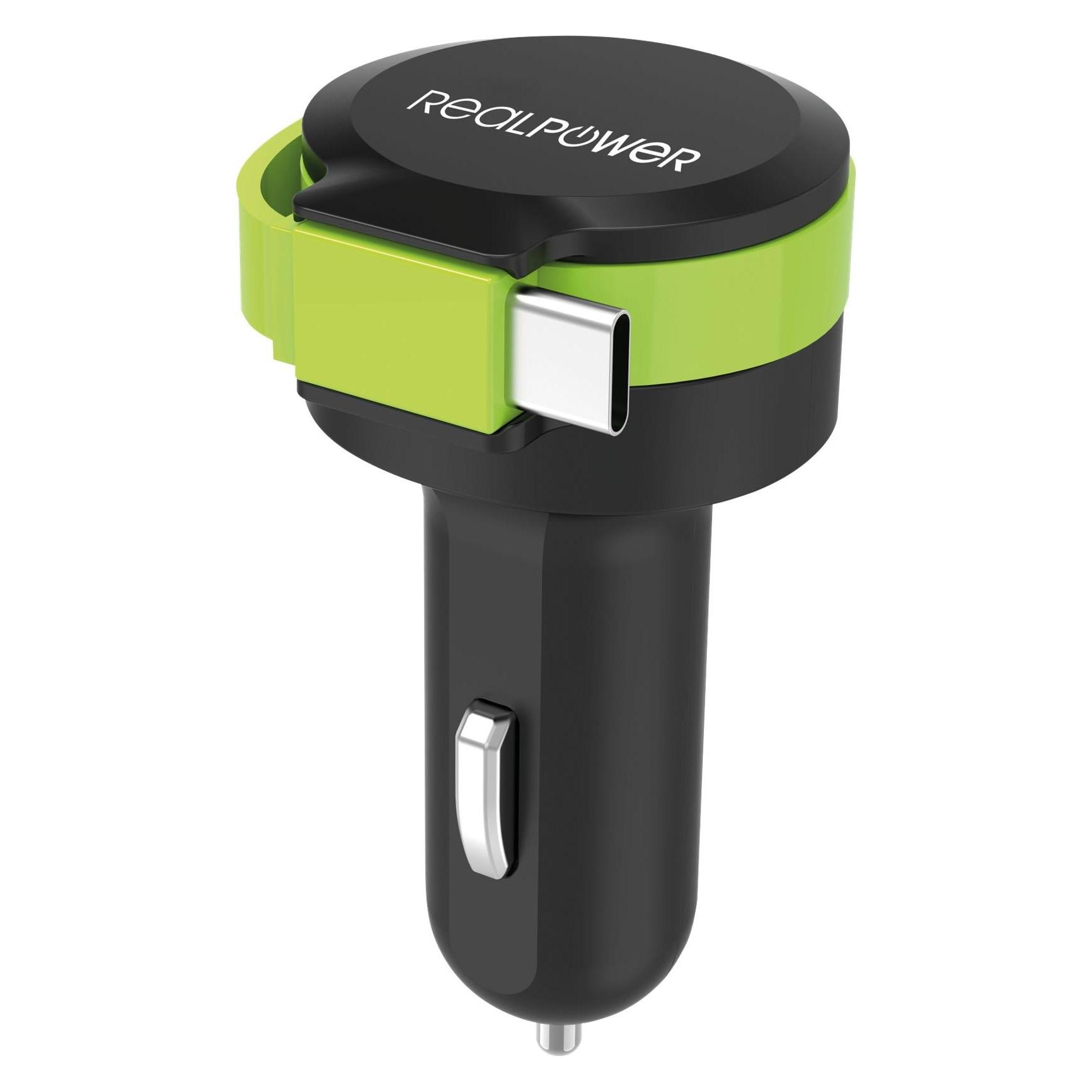 RealPower Car Charger C integrated USB-C Cable+ 1x USB (257636)
