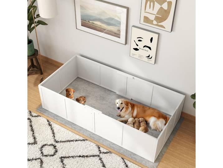 PawHut Boîte Mise Bas Chiens Grands 196x96x48cm Porte Réglable